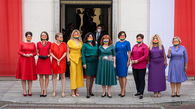 Polish MPs flew the rainbow colours of the LGBTQ+ flag in protest during President Andrzej Duda’s swearing-in.